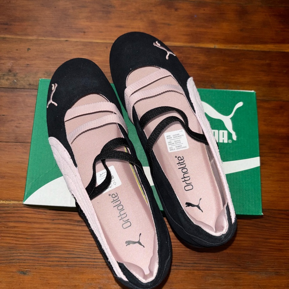 Puma Black and Light Pink Women's Ballet Flats with Elastic Straps